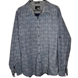 Mens XL Blue White Paisley Button Up Long Sleeve‎ Shirt 100% Cotton Casual